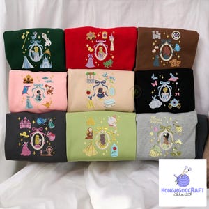 Cartoon Princess Embroidered Sweatshirt | Magic Kingdom Embroidered Jumper | Princess Icon Embroidered Sweater | Girls Disney Trip Shirt