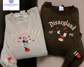 Couple Mouse & Girlfriend Embroidered Sweatshirts | Magical Land Valentine Hoodie | Cartoon Mouse Couple Embroidered Sweaters