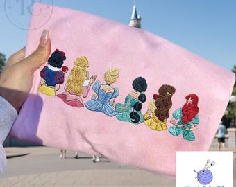 Embroidered Disney Princess Sweatshirt, Vintage Princess Embroidery Sweater, Magical Kingdom Castle Shirt, Disney Princess Family Matching