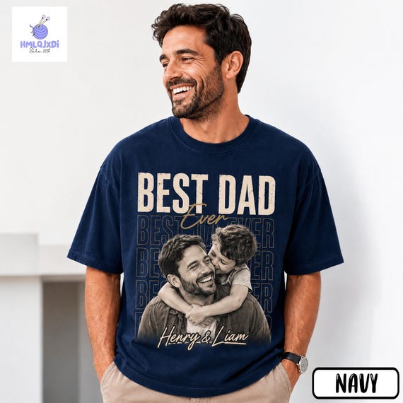 Best Dad Ever Shirt, Personalized Dad Photo Shirt, Custom Father Son Tee, Gift For Dad, Fathers Day Shirt, Vintage Dad Tee