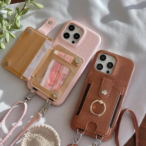 Custodia a tracolla in pelle per iPhone: porta carte, porta anelli