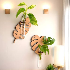 Holzwand-Pflanzgefäß-Blatttopf - 2-teiliges Set hängende Blattvase, Zimmerpflanzenhalter, rustikale Boho-Hauswanddekor im modernen Stil