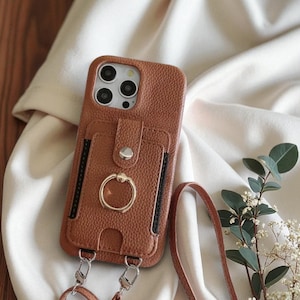 Custodia a tracolla in pelle per iPhone: porta carte, porta anelli