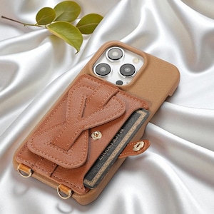 Custodia a tracolla in pelle per iPhone: scomparti per carte, porta cinturino da polso, tracolla lunga