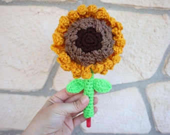 Sun Flower Pen Cover, Crochet Flower, Teacher Gift, Office Gift, Writing Pen, Desk Accessory, Work Pen, Summer Flower, Texas Sun Flower