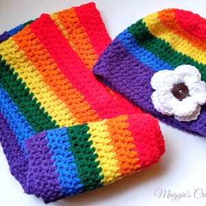 Crochet Rainbow Beanie and Scarf,  Infinity Scarf, Rainbow, Colorful winter hat, Rainbow Beanie, Rainbow Scarf, scarf