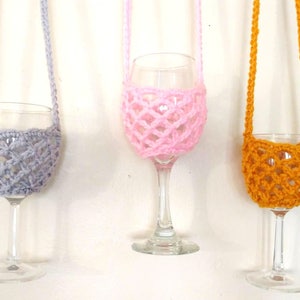 Crochet Wine Glass Holder, Crochet Glass Holder, Wine Glass Necklace Holder, Glass Cup Holder, Wine Holder with Neck Strap, Crochet Holder image 5