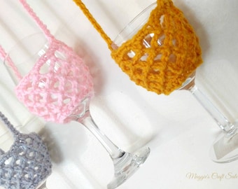 Crochet Wine Glass Holder, Crochet Glass Holder, Wine Glass Necklace Holder, Glass Cup Holder, Wine Holder with Neck Strap, Crochet Holder