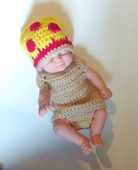 Newborn Pizza Outfit, Crochet Pizza Beanie, Crust Body Suit, Baby