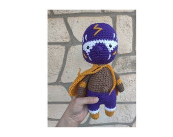 Wrestler doll, crochet wrestler, purple plush toy, African American stuffed doll, Mexican Luchador style wrestler toy, Amigurumi