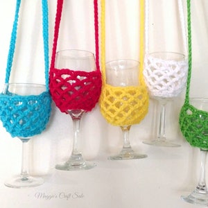 Crochet Wine Glass Holder, Crochet Glass Holder, Wine Glass Necklace Holder, Glass Cup Holder, Wine Holder with Neck Strap, Crochet Holder image 1