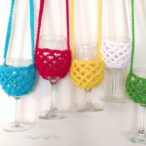 Crochet Wine Glass Holder, Crochet Glass Holder, Wine Glass Necklace Holder, Glass Cup Holder, Wine Holder with Neck Strap, Crochet Holder image 1