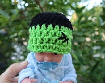 Micro Preemie Halloween Beanie, Frankenstein Beanie, Nicu baby Hat, Halloween beanie, Tiny Hats, Nicu Baby, Miracle Baby, Rainbow Baby