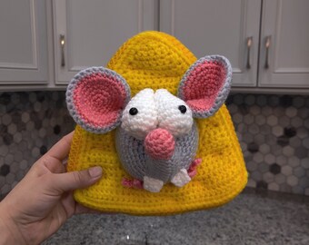 Crochet mouse with cheese, plush, Rodent toys, Rat stuffed toy