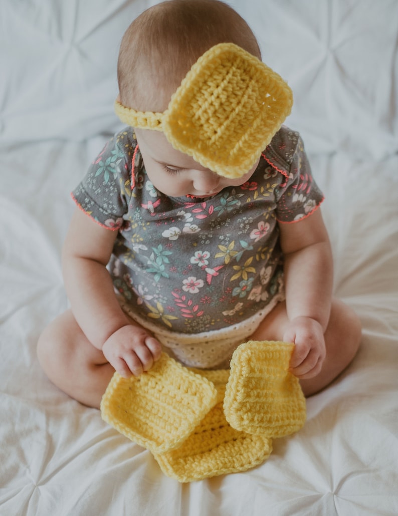 for new parents Cheese for baby multi-use crochet squares funny gifts wash cloth cup coasters crochet cheese Cheese slice Headband