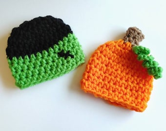 Micro Preemie Halloween Beanie, Frankenstein, Pumpkin Hat, Halloween beanie, Tiny Hats, Tiny Babies, Nicu Baby, Miracle Baby, Rainbow Baby