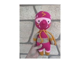 Wrestler doll, crochet Luchador wrestler, pink plush toy, stuffed doll, Mexican Luchador style wrestler toy, Amigurumi