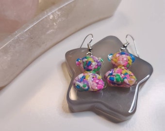 Teddy Bear Sprinkles Earrings, Dangle Earring, Cute Earrings, Colorful Teddy Bears