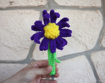 Aster Flower Pen Sleeve, Crochet Flower Pen, Teacher Gift, Boss Gift idea, Ball Point Pen Sleeve, Spring Flower, Mom Gift, Purple Flower