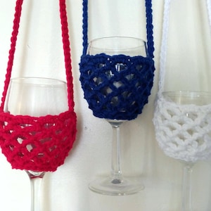 Crochet Wine Glass Holder, Crochet Glass Holder, Wine Glass Necklace Holder, Glass Cup Holder, Wine Holder with Neck Strap, Crochet Holder image 4