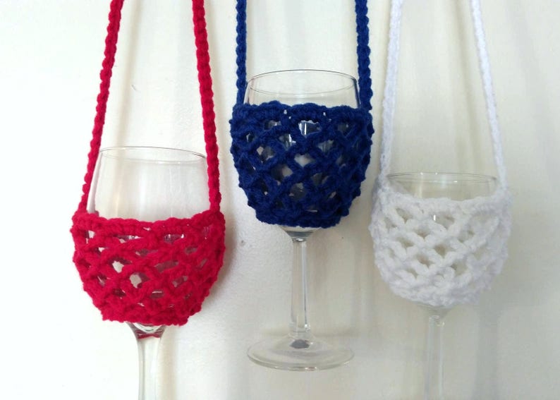 Crochet Wine Glass Holder, Crochet Glass Holder, Wine Glass Necklace Holder, Glass Cup Holder, Wine Holder with Neck Strap, Crochet Holder image 4