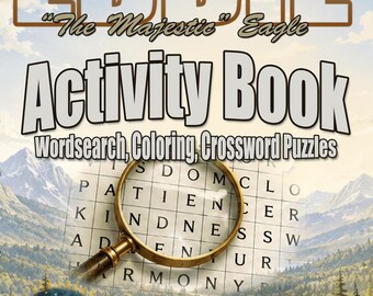 Recherche de mots, coloriage et mots croisés Eddie « The Majestic » Eagle (3 en 1) – Forêt fantastique (PDF imprimable)