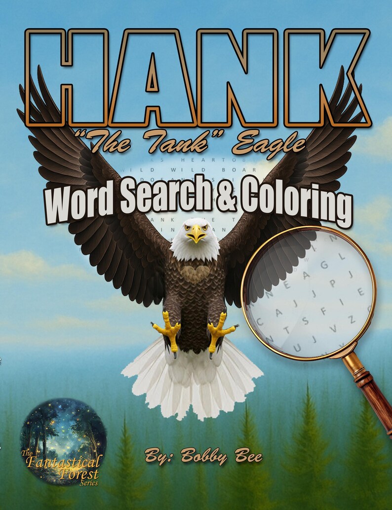 Recherche de mots et livre de coloriage Hank l'aigle – Forêt fantastique (PDF imprimable) image 1