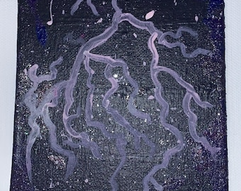 Lightning Storm Night | Original 4x6 Acrylic Painting | Dramatic Weather Art
