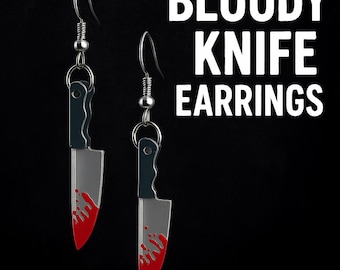 Bloody Knife Earrings: Acrylic Horror Halloween Costume Jewelry