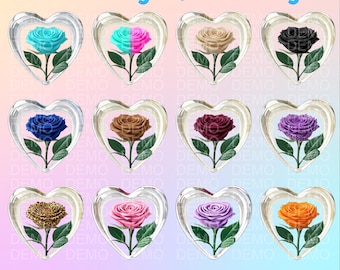 24 Sub badges | Bits Badges | Roses inside a clear heart | Twitch Kick | Digital Download.
