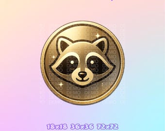 Raccoon Channel Points Icon | Cute Gold Coin Mascot Badge | Stream Rewards Icon | Digital Download.