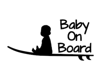 Baby On Board Surfboard Decal – Beach Car Window Sticker – Coastal Baby Gift – Kids On Board Vinyl – Australian Made