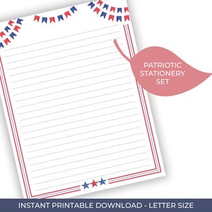 Patriotic Stationery Set Lined Paper Letter Writing Journal Page Military Thank You Note Taking Planner Printable Digital Flag American