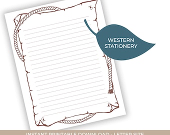 Western Stationery Set: Cowboy, Rodeo, Ranch Theme (Digital Download, PDF, 8.5x11 Portrait Lined Paper)