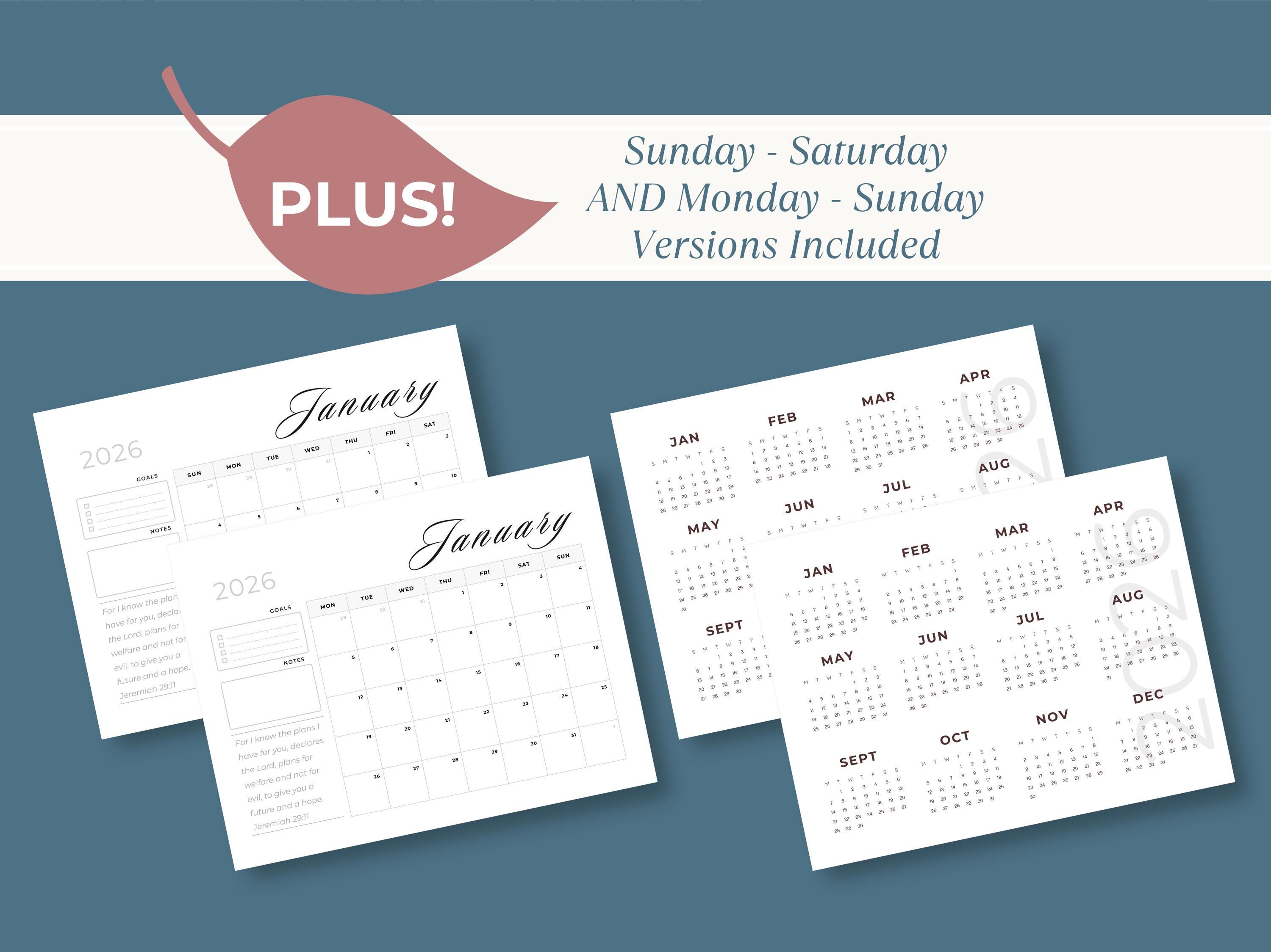 2026 Printable Scripture Calendar Minimalist Design Wall Planner ...