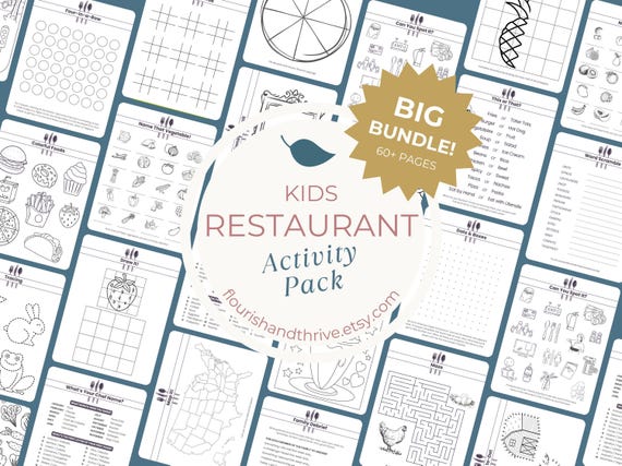 Restaurant Activity Bundle Digital Download Printable Activities Kids Busy Book Dinner Games Family Entertainment Travel Kit Children Party