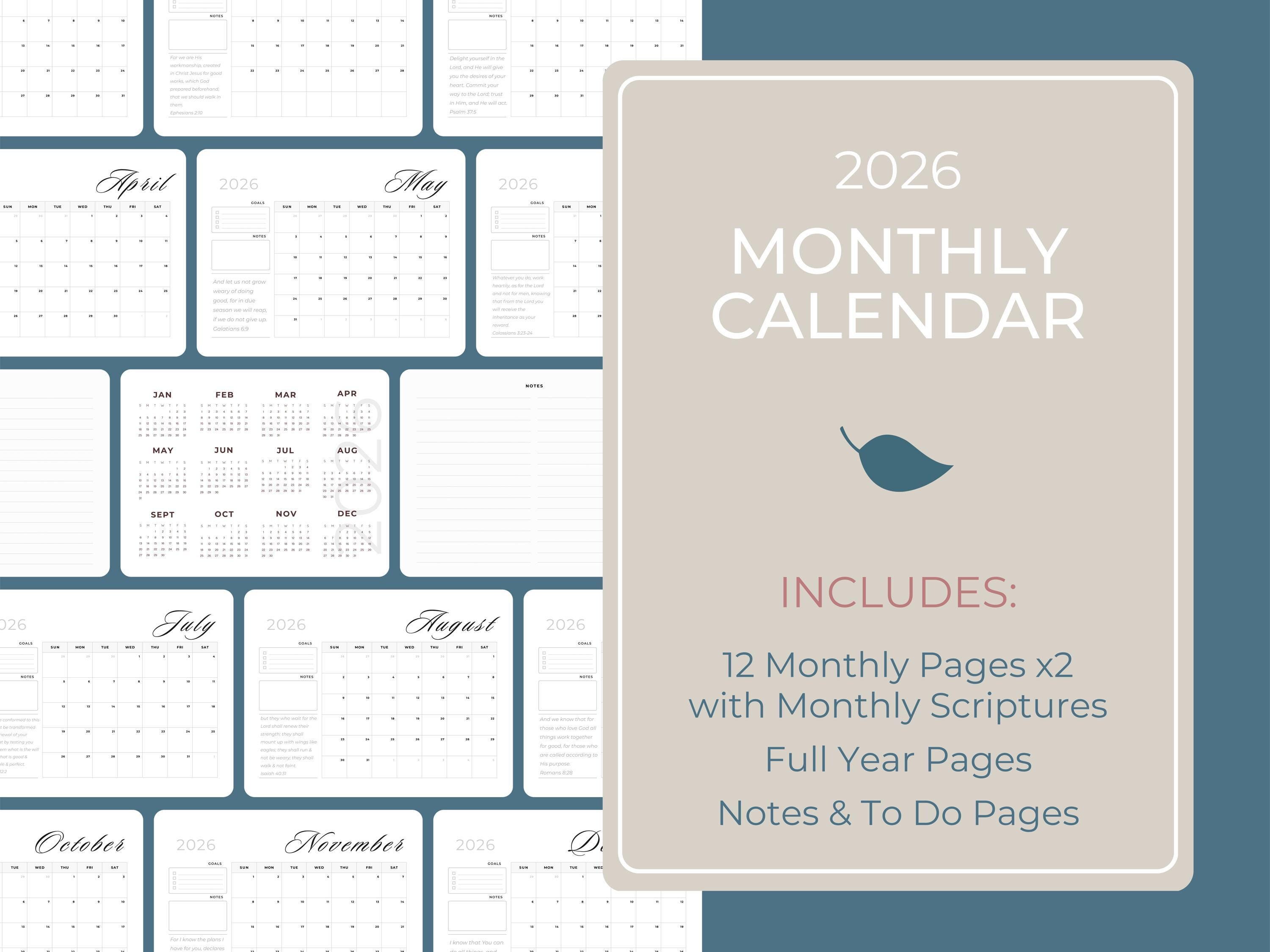 2026 Printable Scripture Calendar Minimalist Design Wall Planner ...