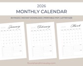 2026 Minimalist Wall Calendar Printable Stationery Home Office Planner Organization Digital Download Instant Access Monthly Journal Vertical
