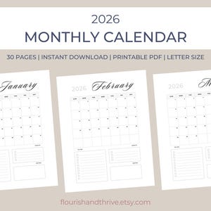 2026 Minimalistischer Wandkalender Printable Schreibwaren Home Office Planer Organisation Digitaler Download Sofortiger Zugriff Monatliches Journal Vertikal