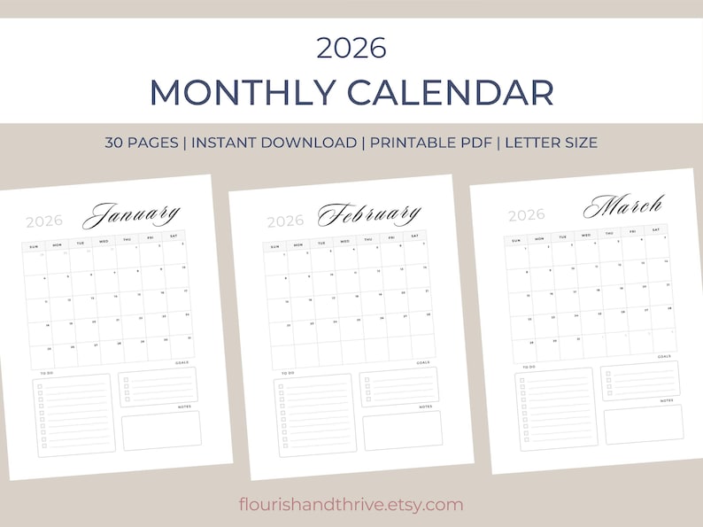 2026 Minimalist Wall Calendar Printable Stationery Home Office Planner ...