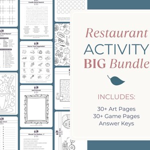 Digital Download Printable Activities Restaurant Bundle Kids Entertainment Mealtime Games Family Dining Solution Travel Activities Kit Children Engagement Pages Coloring Sheets Drawing Prompts Busy Book Collection Instant Access PDF Format