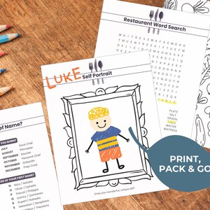 Restaurant Activity Bundle Digital Download Printable Activities Kids Busy Book Dinner Games Family Entertainment Travel Kit Children Party image 6
