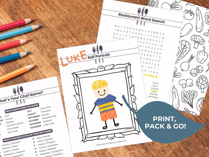 Restaurant Activity Bundle Digital Download Printable Activities Kids Busy Book Dinner Games Family Entertainment Travel Kit Children Party image 6