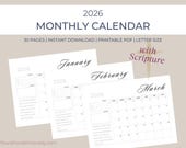 2026 Printable Scripture Calendar Minimalist Design Wall Planner Digital Download Instant Organizing Home Office Monthly Journal Christian