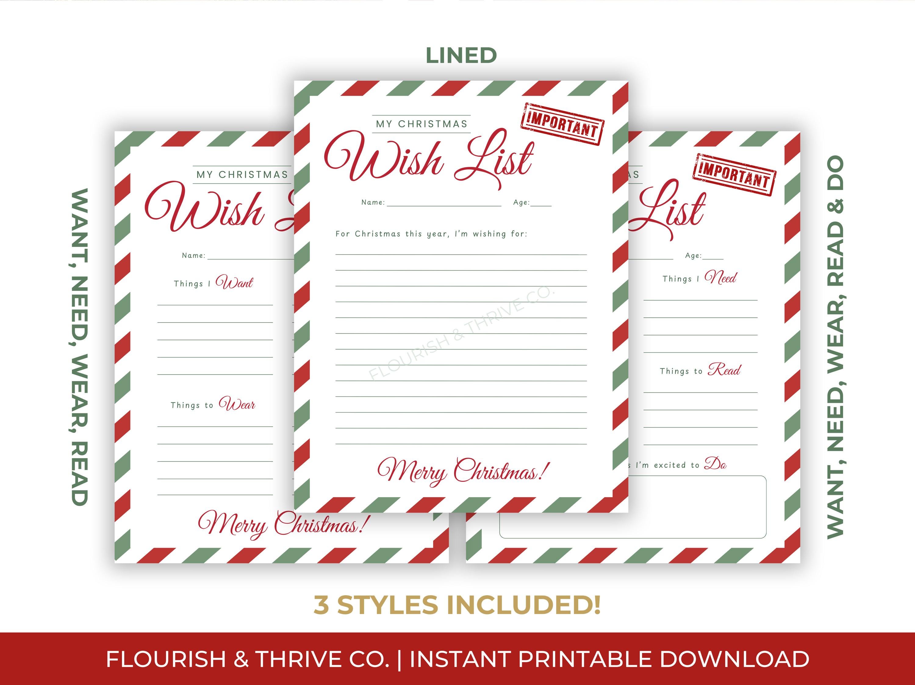 Classic Christmas Wish List – Printable Holiday List for Kids & Adults ...