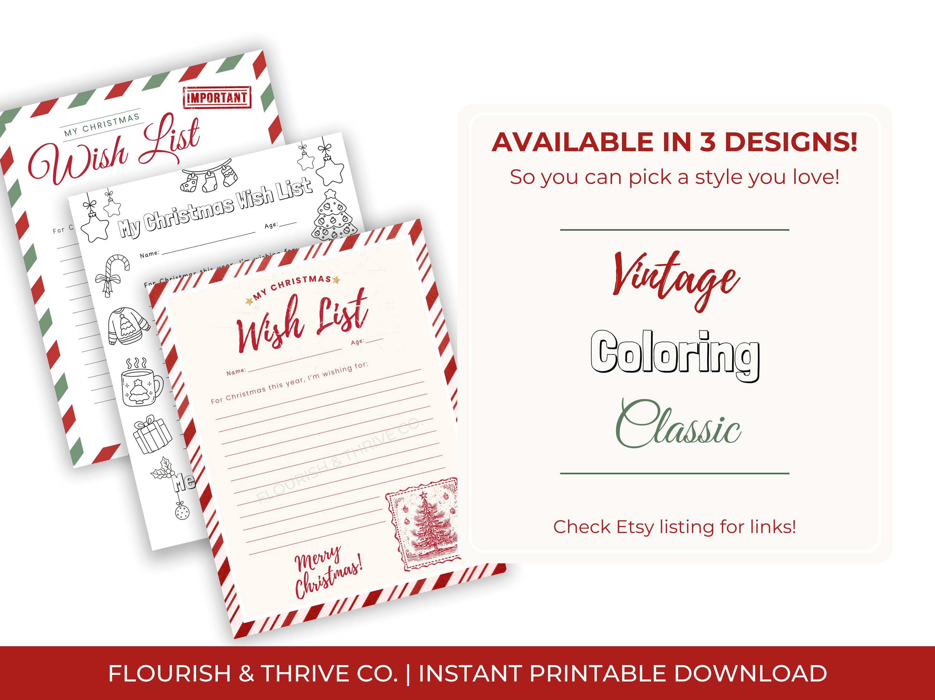 Classic Christmas Wish List – Printable Holiday List for Kids & Adults ...
