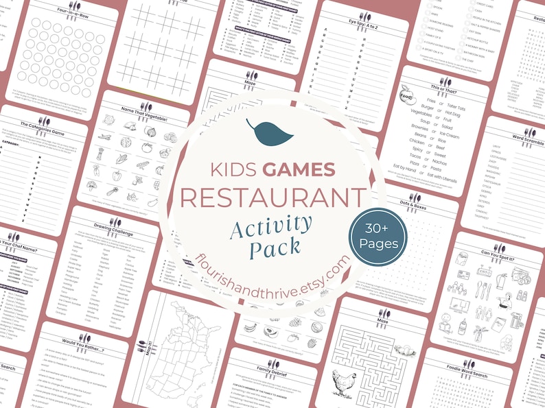 Restaurant Kids Game Pack: Family Dinner Activities (8.5x11 Digital ...