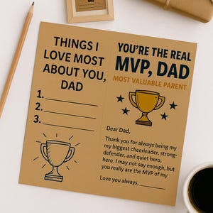 Carte imprimable pour la fête des pères | Téléchargement instantané | Cadeau offert par des enfants ou des adultes | PDF à remplir ou à écrire