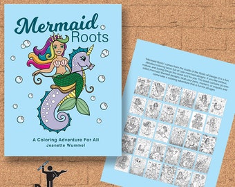 INSTANT DOWNLOAD Coloring Book -  Mermaid Roots - Coloring Print, doodle art, printable, ocean style