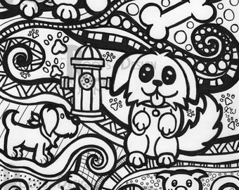 INSTANT DOWNLOAD Coloring Page - Dog Art Print zentangle inspired, doodle art, printable